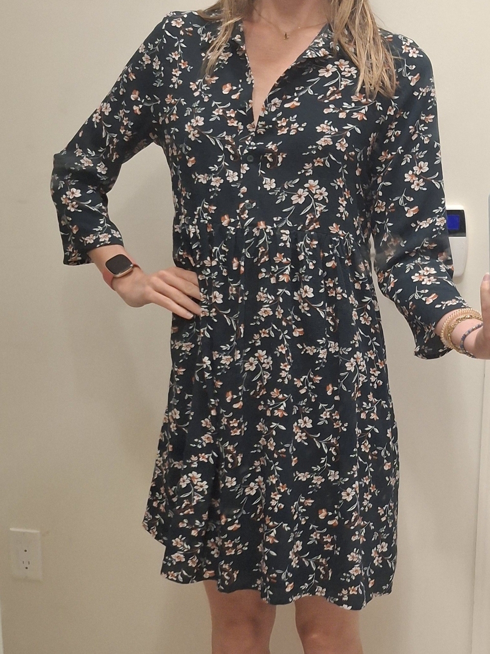 Floral Button-Front Green Mini Dress